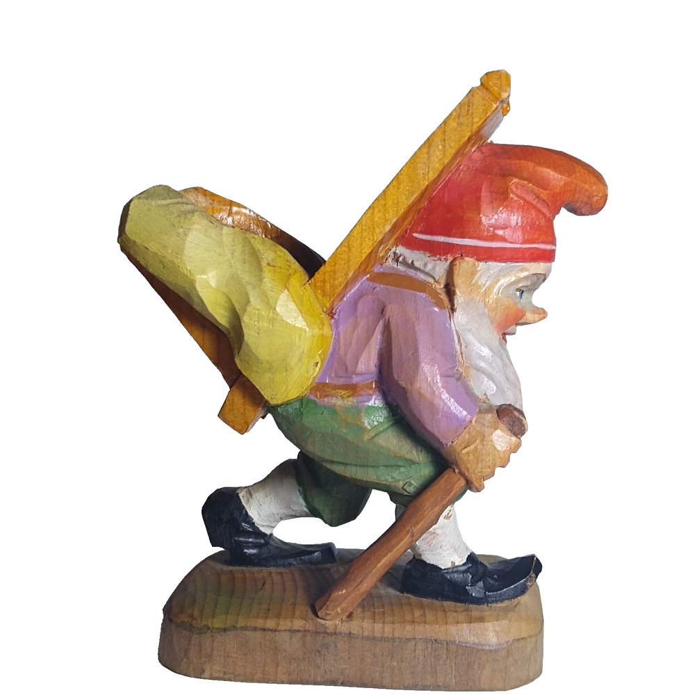 ANRI Vintage Hand-Carved Wood Gnome Pipe Holder Figure Folk Art Painted Fantasy